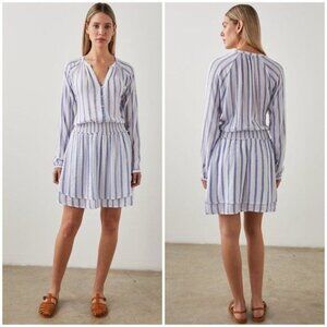 RAILS Jasmine Stripe Smocked Waist Long Sleeve Linen Blend Dress Size M